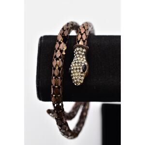 Vintage Snake Armband Armlet Wrap Bracelet Brown Mesh Rhinestone Head Coil BinO